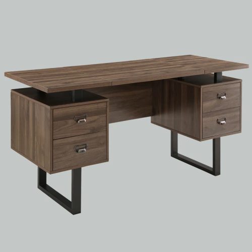 AMESKO - Walnut Brown Manager Table with Metallic Frame