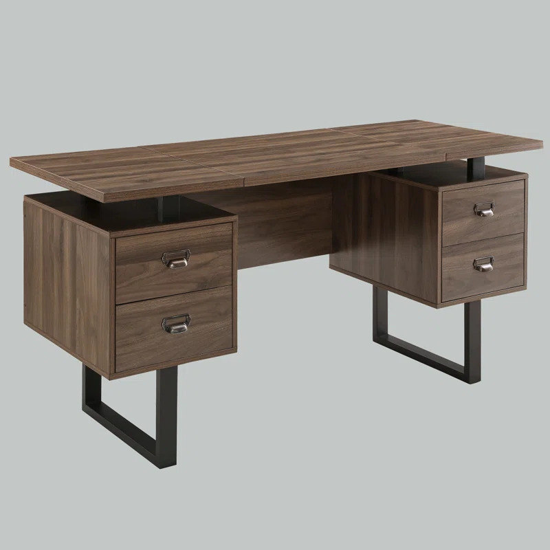 AMESKO - Walnut Brown Manager Table with Metallic Frame