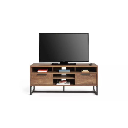 SLADE - Rustic Brown TV Console with Powdered Coated Metal Frame