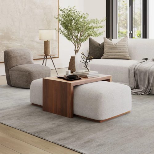 SOLITER - Dark Walnut Brown Cushioned Coffee Table
