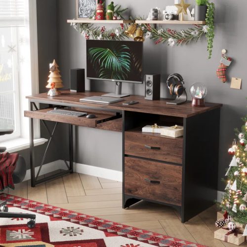 VORTEX - Rustic Brown Computer Table with Black Metallic Frame