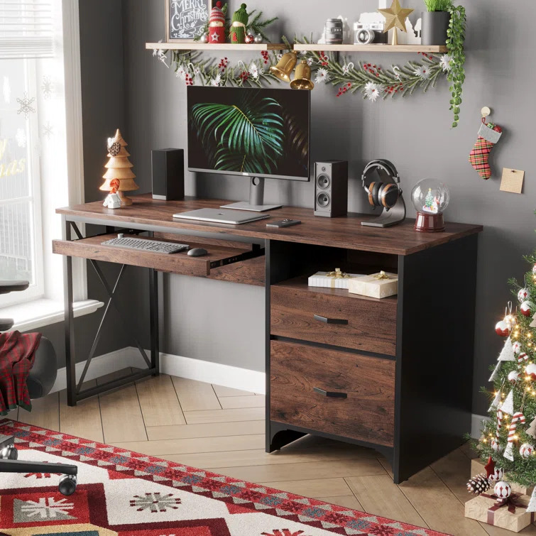 VORTEX - Rustic Brown Computer Table with Black Metallic Frame