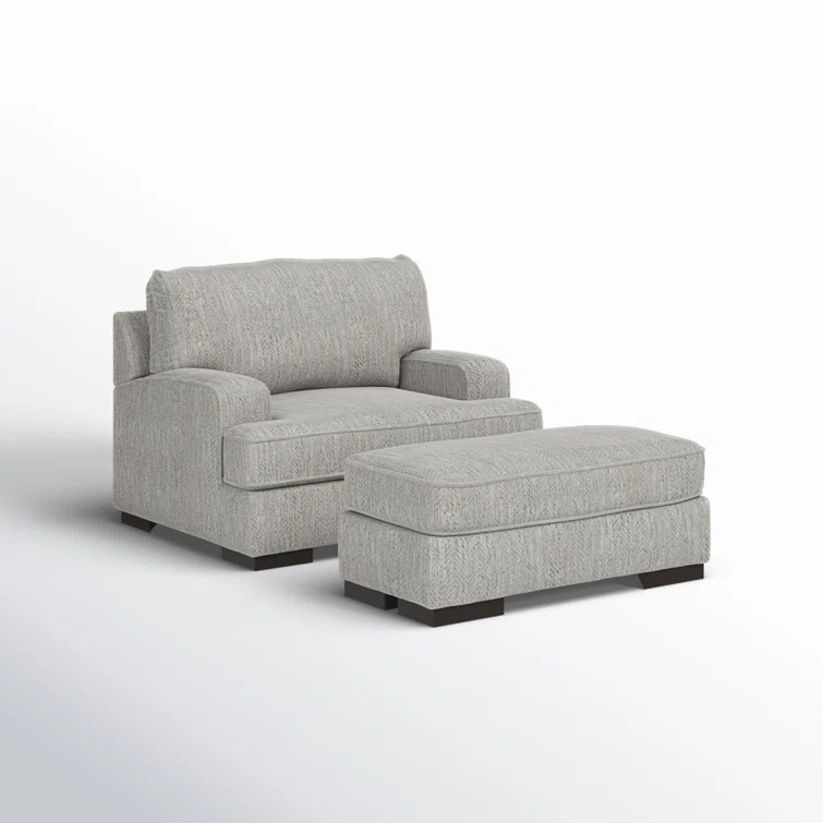 MARIS - Grey Wide Love Seat with Ottoman Stool