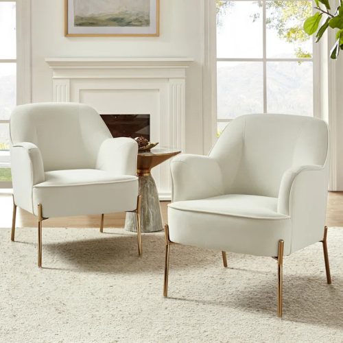 LEASLIE - Modern Glam Ivory Accent Chairs