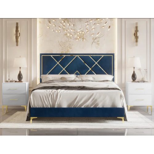 BRILORA - Contemporary Design Navy Blue & White Bed Set