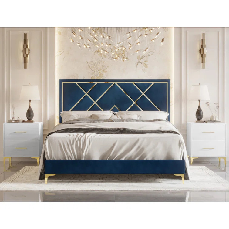 BRILORA - Contemporary Design Navy Blue & White Bed Set