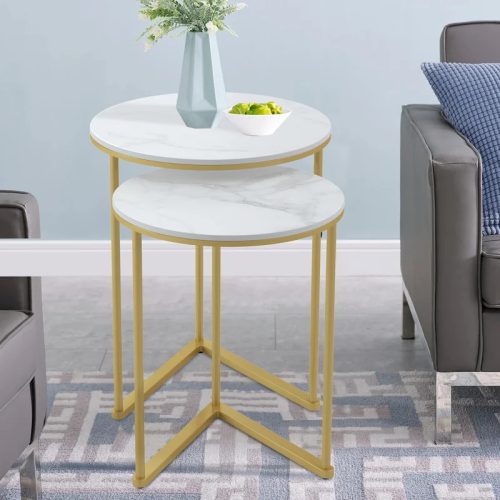 AURIC - Modern Luxury Style Golden & White Nesting Tables