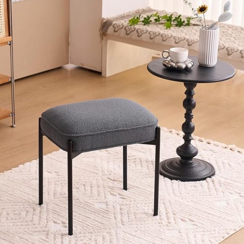 CRUNCH - Dark Grey Vanity Stool with Metallic Legs