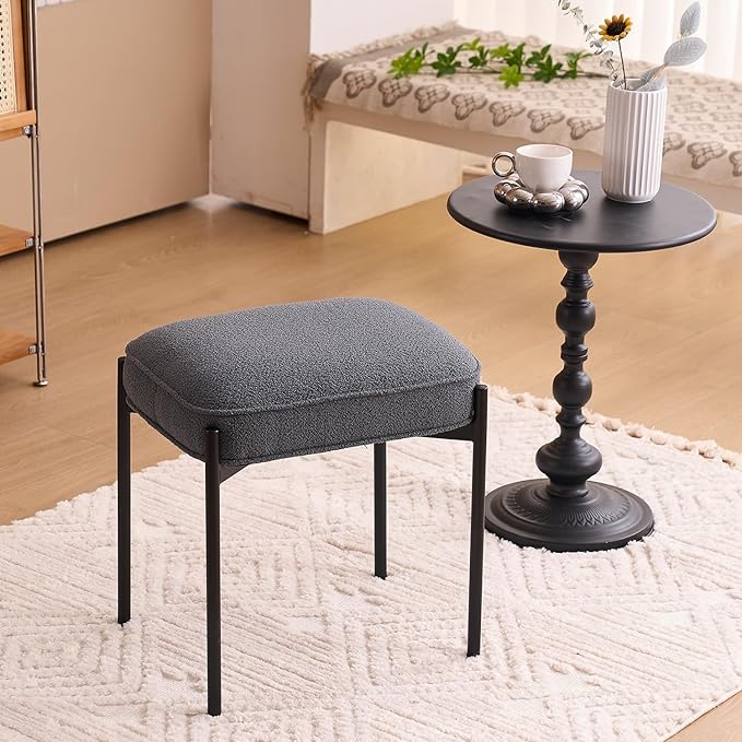CRUNCH - Dark Grey Vanity Stool with Metallic Legs