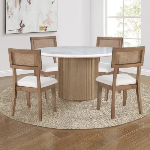 FROSTIC - Marble Top Dining Table with Cane Worked Chairs