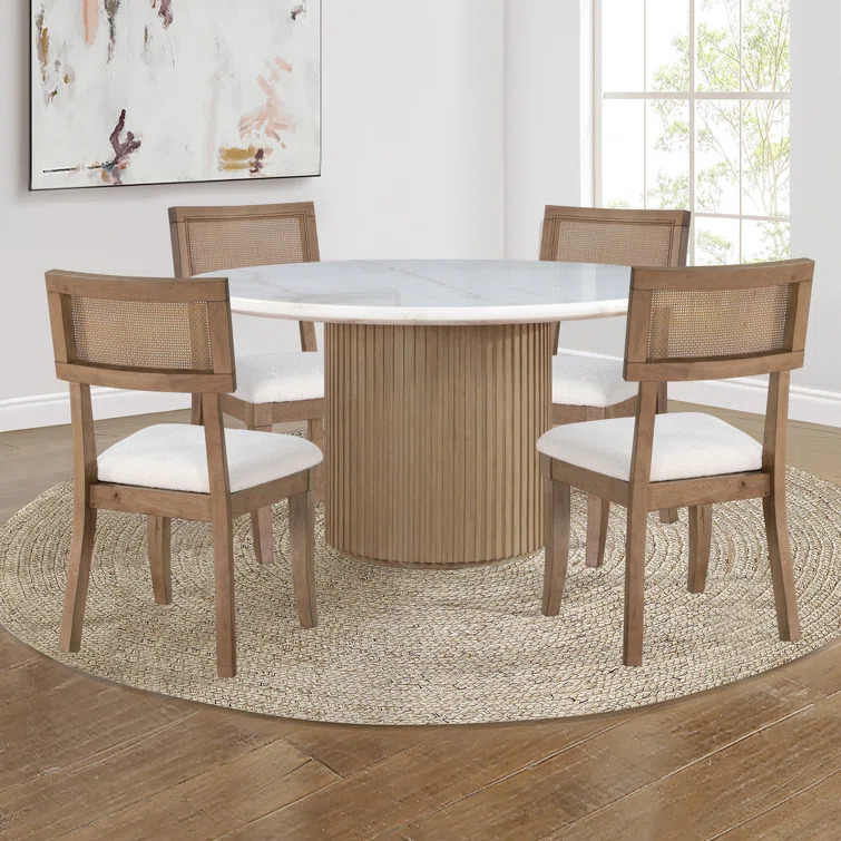 FROSTIC - Marble Top Dining Table with Cane Worked Chairs