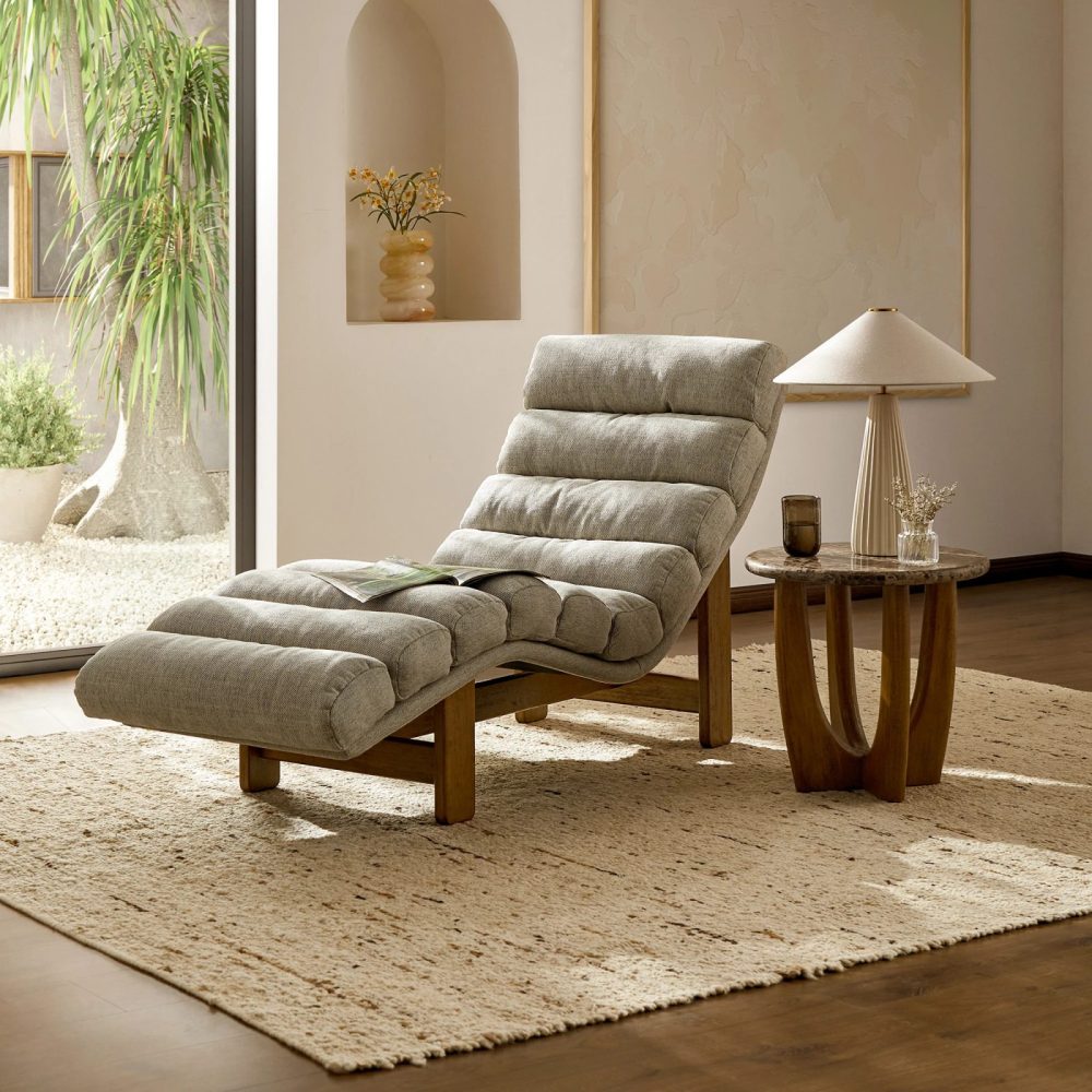 HUSH - Bohemia Style Chaise Lounge Chair In Grey & Brown