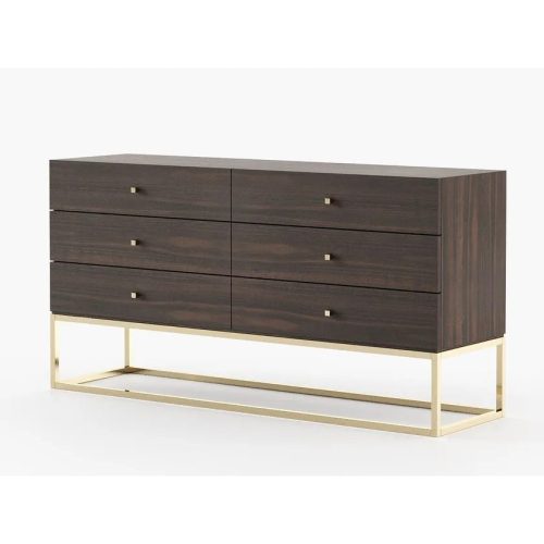 LUNARIS - Brown & Golden Classic Chest of Drawer with Metal Frame