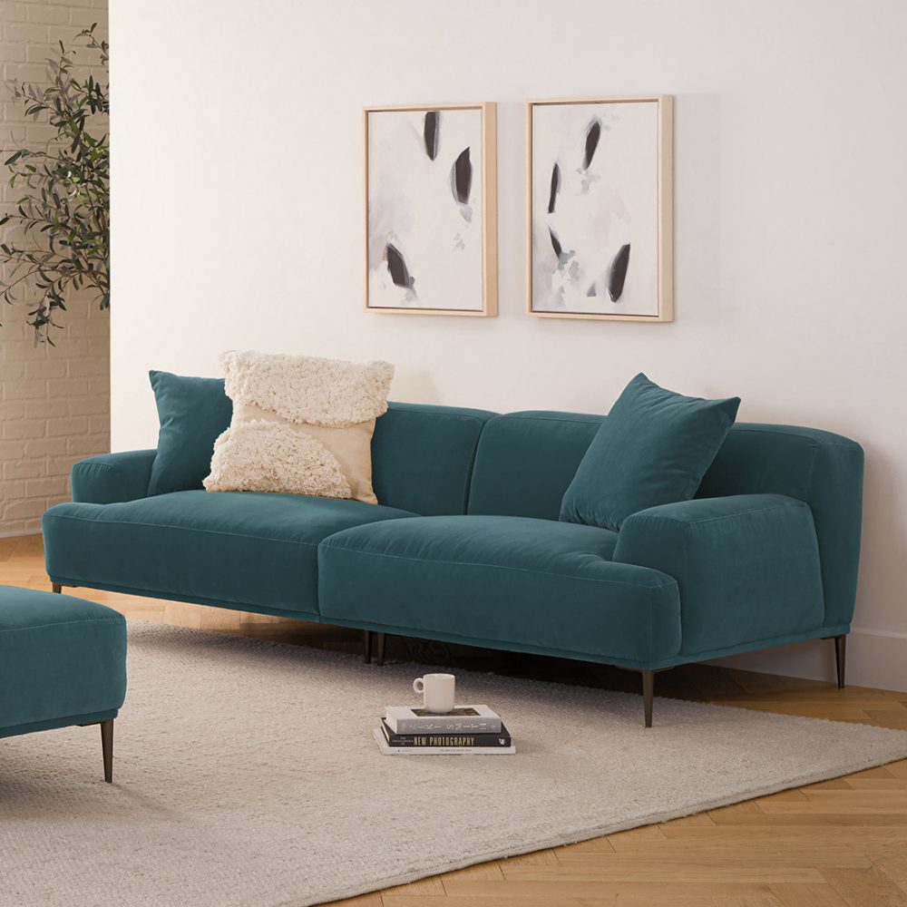 REVA - Teal Blue Three Seater Sectional Couch with Metal Legs