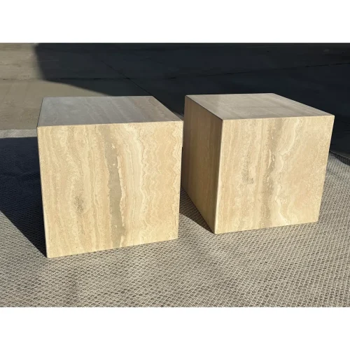 ZENITHO - Square Travertine Side Tables