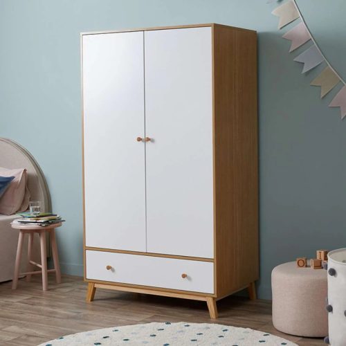 BRAMWELL - Scandinavian Design White and Oak Brown Kids Cupboard