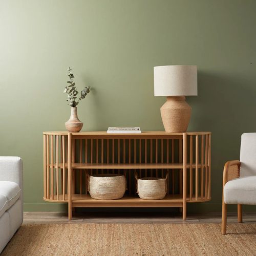 LAVINIA - Bohemian Style Slated Panel Open Shelf Sideboard