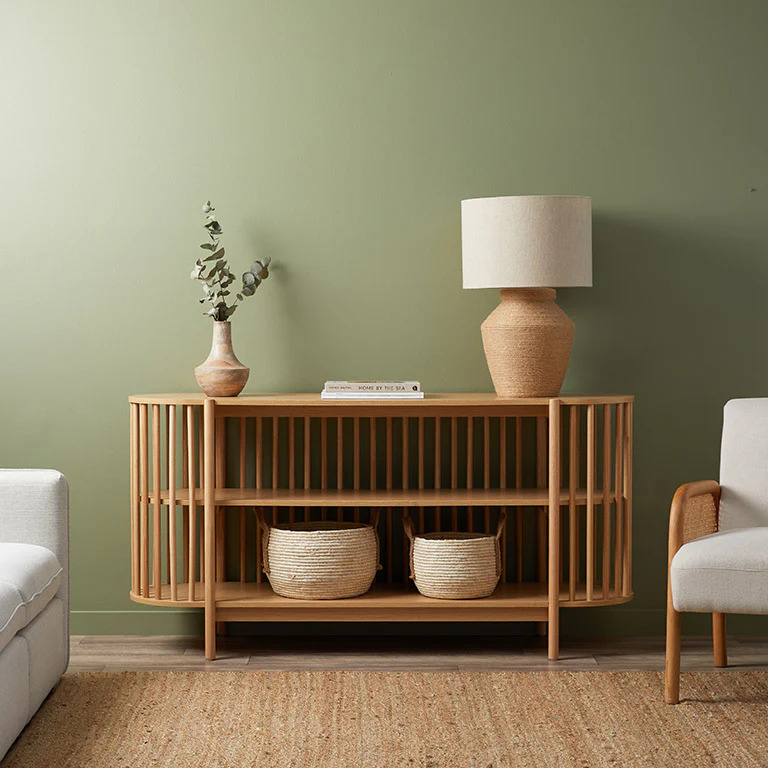LAVINIA - Bohemian Style Slated Panel Open Shelf Sideboard