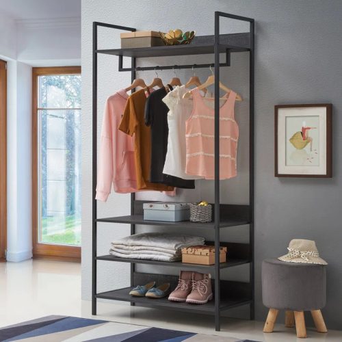 WINDSOR - Black Industrial Style Metallic Frame Cloth Hanging Rack