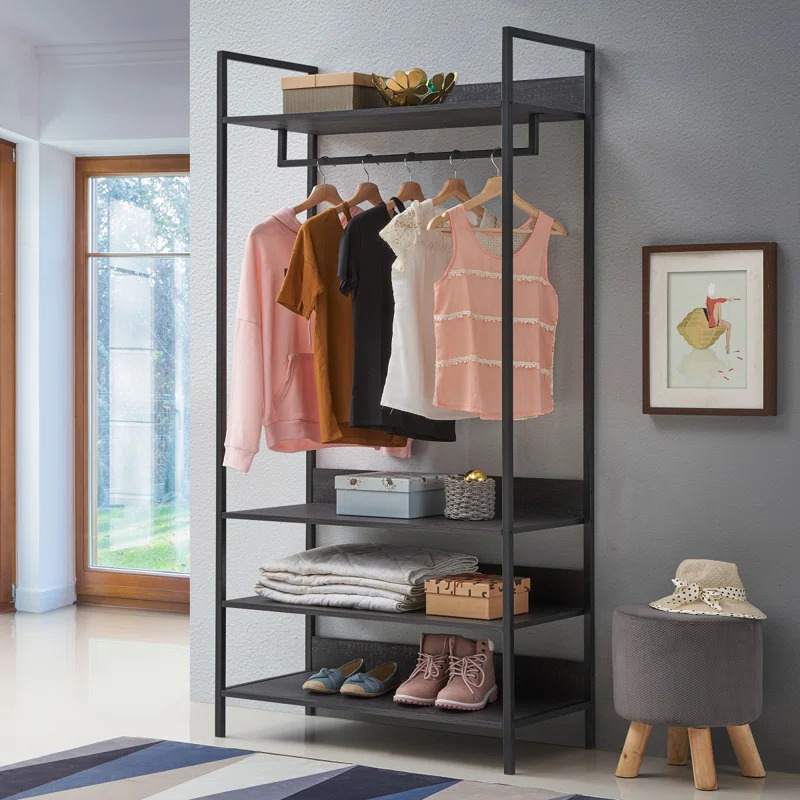 WINDSOR - Black Industrial Style Metallic Frame Cloth Hanging Rack