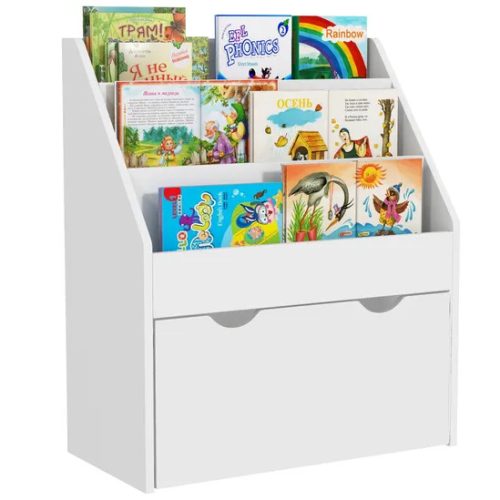 MCLAIR - Compact Style White Kids Bookshelf with Storage Drawers