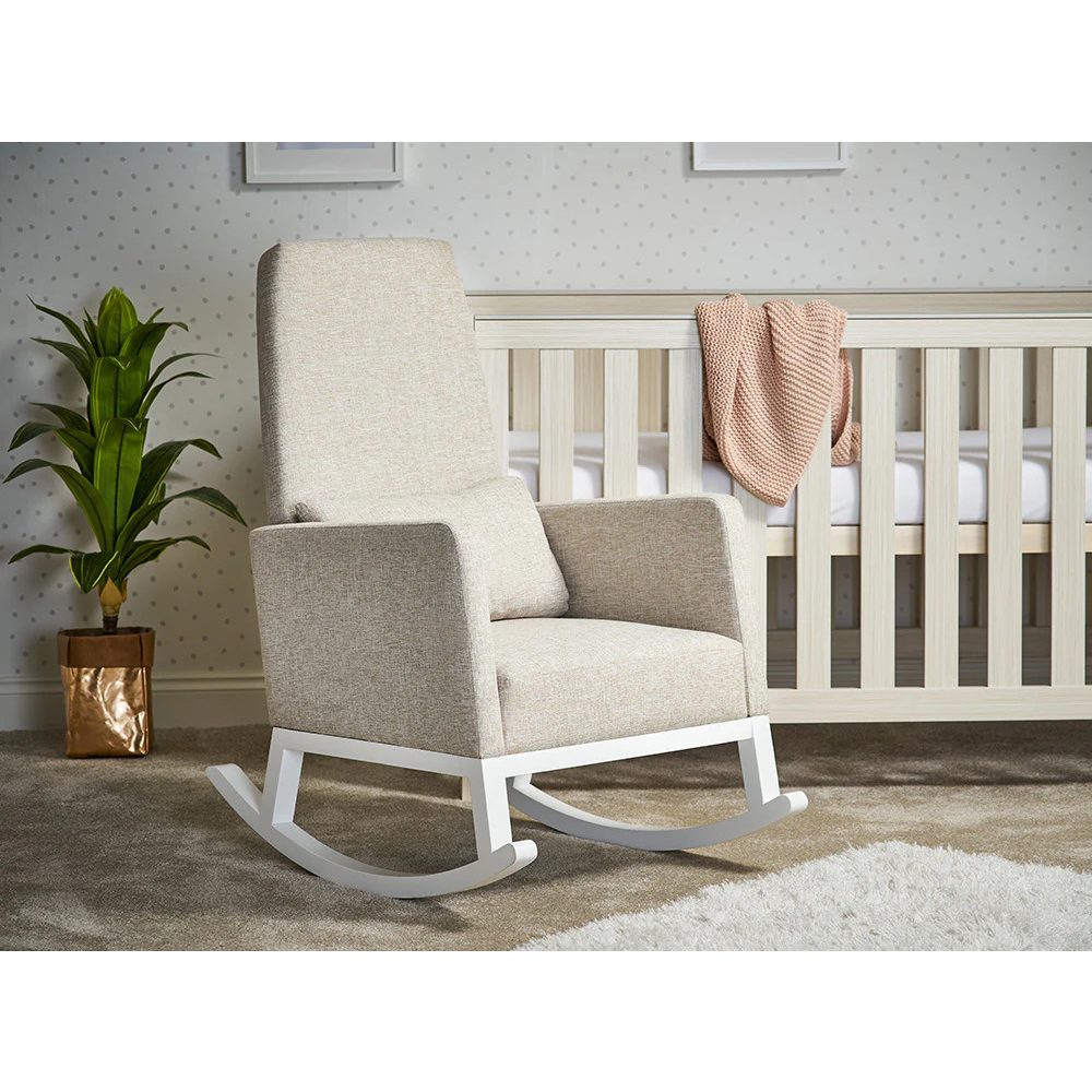 MILO - Contemporary Style High Back White & Beige Rocking Chair