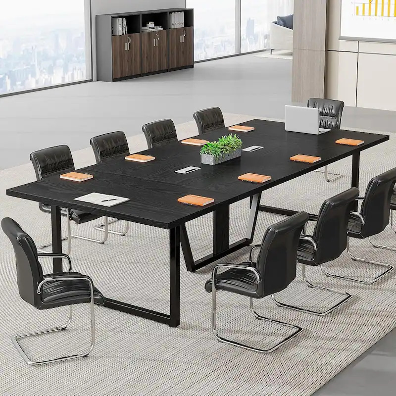 ELOWEN - Textured Black Ten Person Conference Table with Metallic Frame