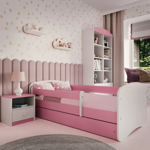 TULA - Modern Design Pink & White Kids Bed with Storage Drawer