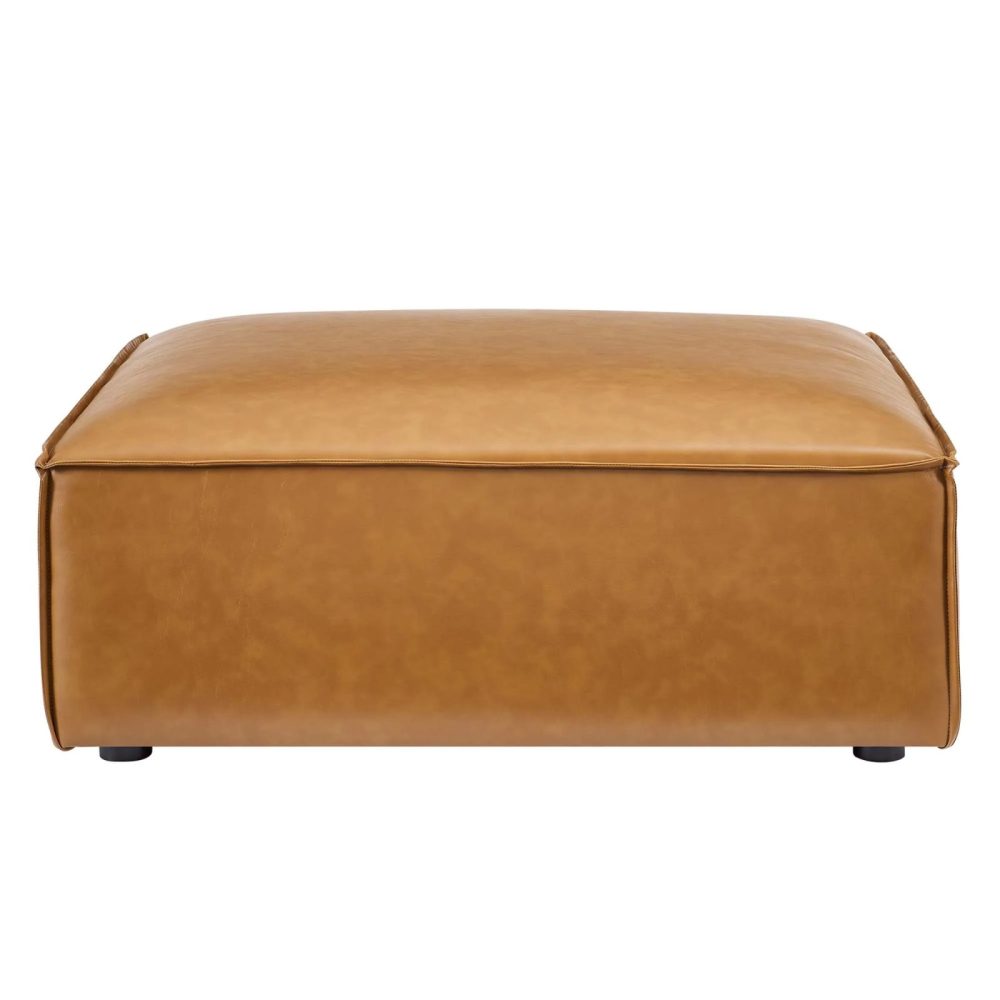 TANNIC - Minimalist Design Square Brown Leatherite  Ottoman Stool