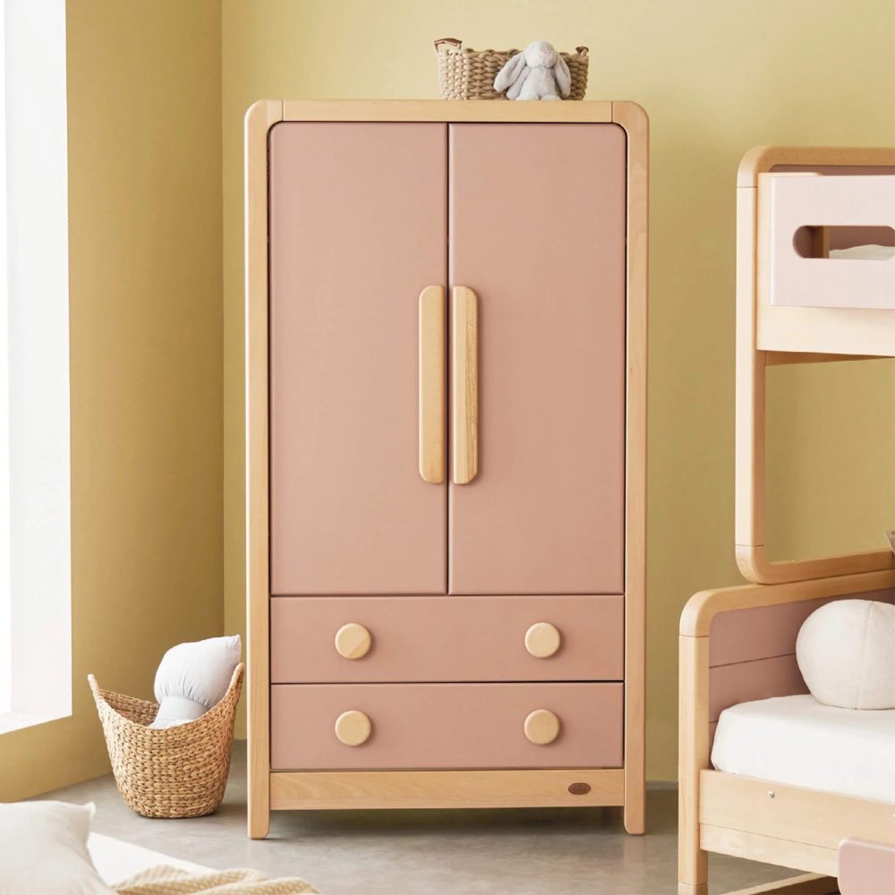 SALLY - Chunky Style Dusty Pink & Oak Brown Kids Wardrobe