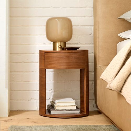 TWIRL - Minimalist Walnut Brown Round Nightstand