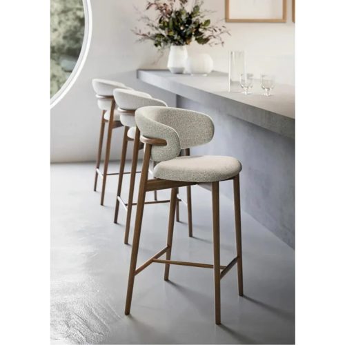 LUNELLE - Arched Back Grey & Brown Bar Stool