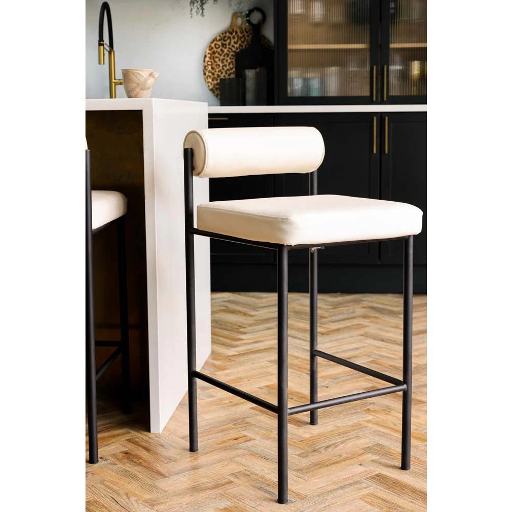 MOCHA - Rolled Back Bar Stool with Black Metallic Frame