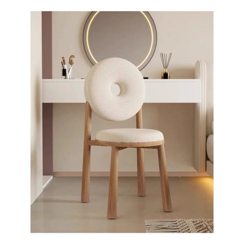DEW - Oak Brown & White Donut Backrest Vanity Chair