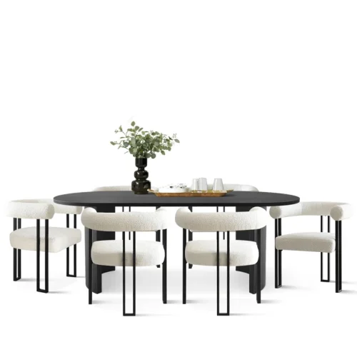 KIVO - Abstract Design Black & White Dining Table Set