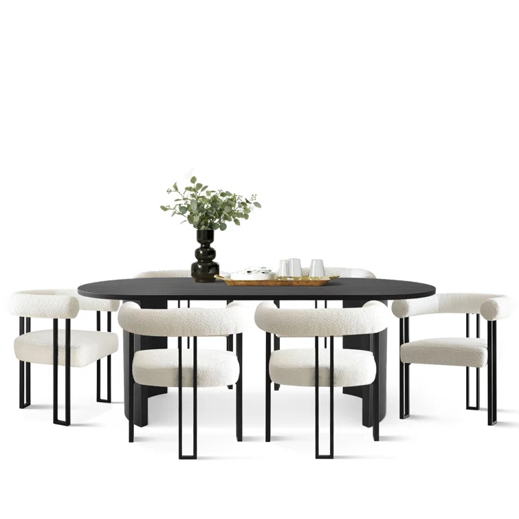 KIVO - Abstract Design Black & White Dining Table Set