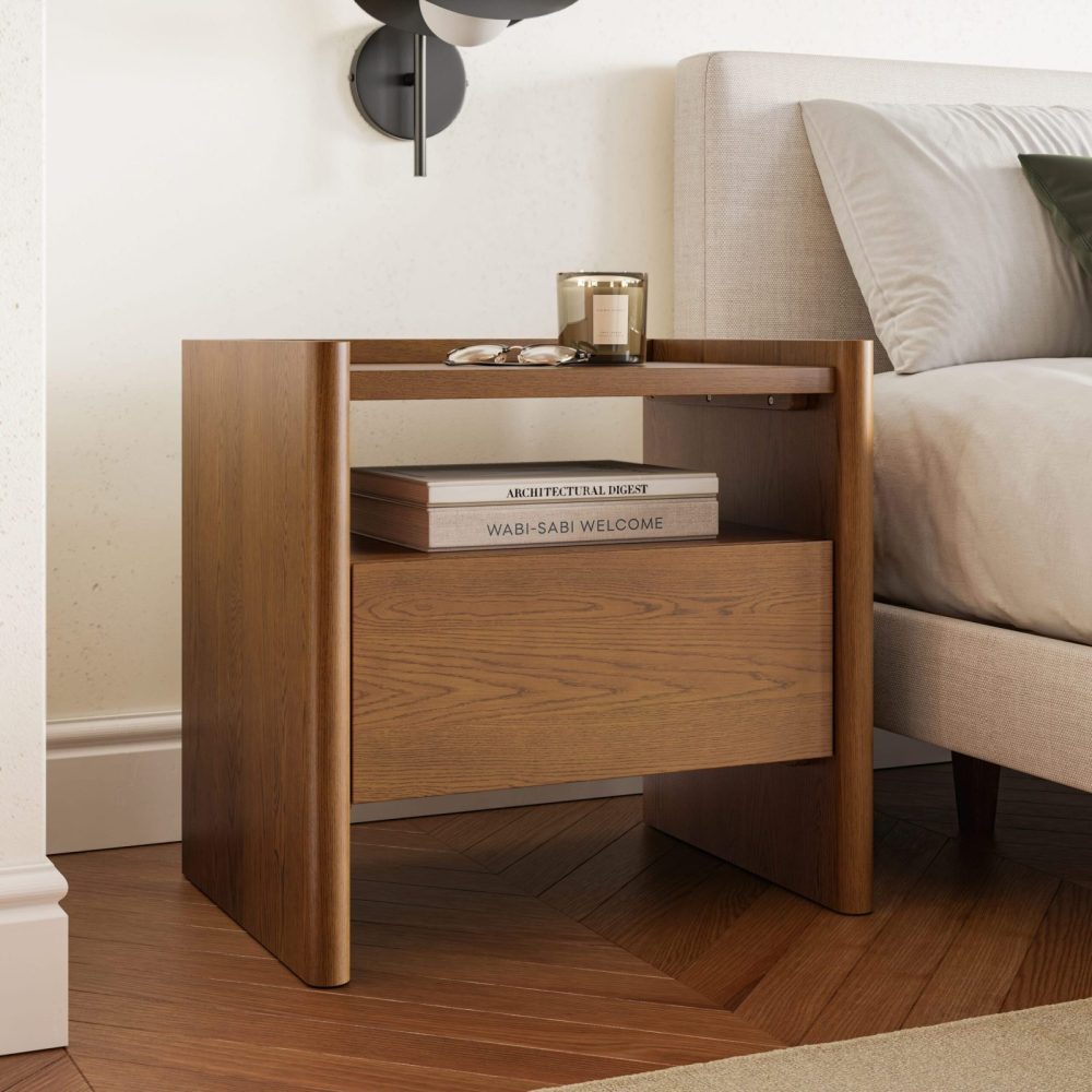 CALM - Minimalist Design Dark Oak Brown Nightstand