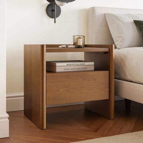 CALM - Minimalist Design Dark Oak Brown Nightstand
