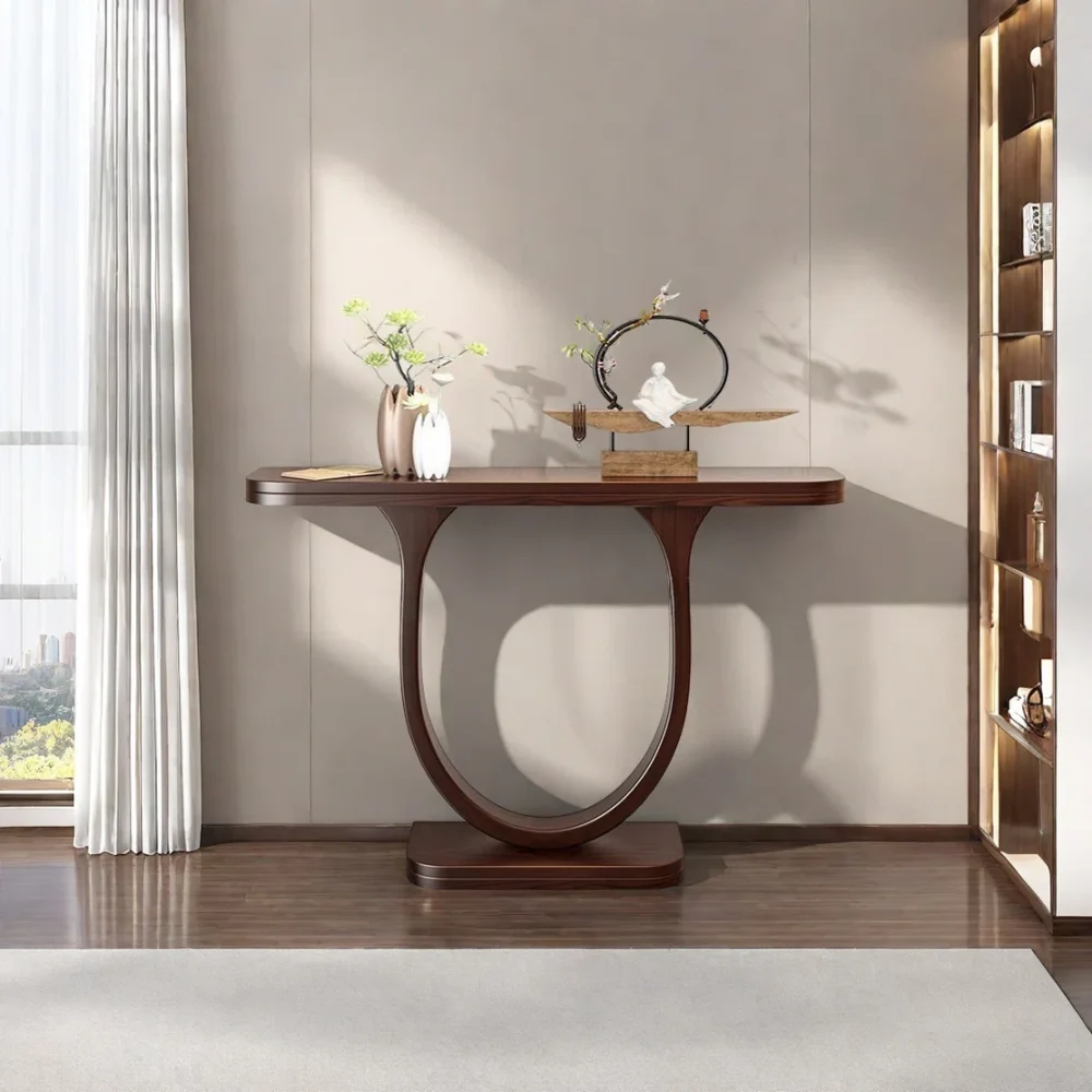CURVIA - Dark Brown High Gloss Finish Classic Console Table