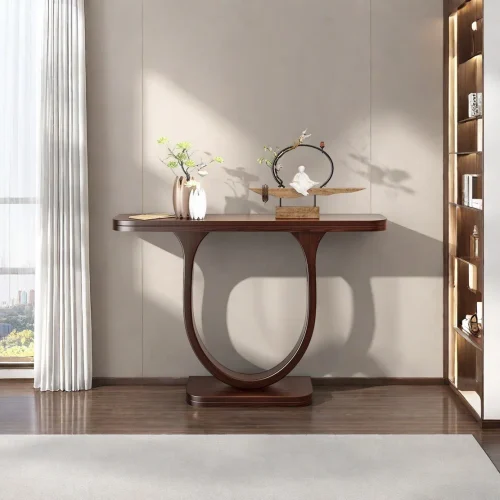 CURVIA - Dark Brown High Gloss Finish Classic Console Table