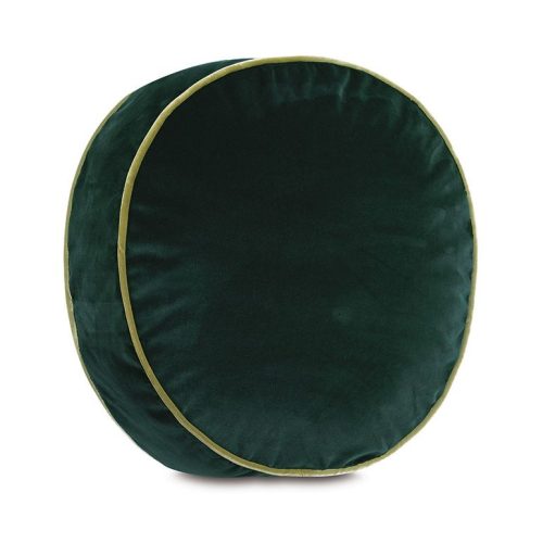 Disc Velvet Cushion in Emerald Green with Mint Green Piping