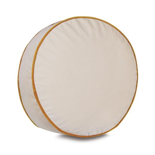 Disc Velvet Cushion in Ivory with Mustard Yellow Piping