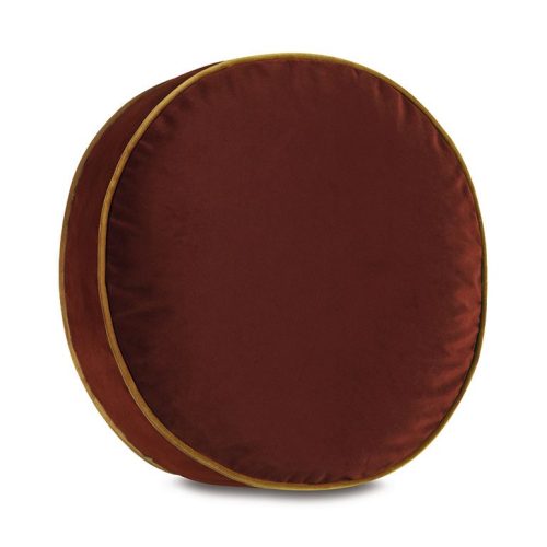 Disc Velvet Cushion in Cocoa Brown with Mustard Yellow Piping