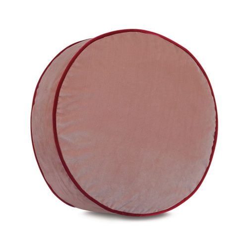 Disc Velvet Cushion in Pink with Raspberry Pink Piping