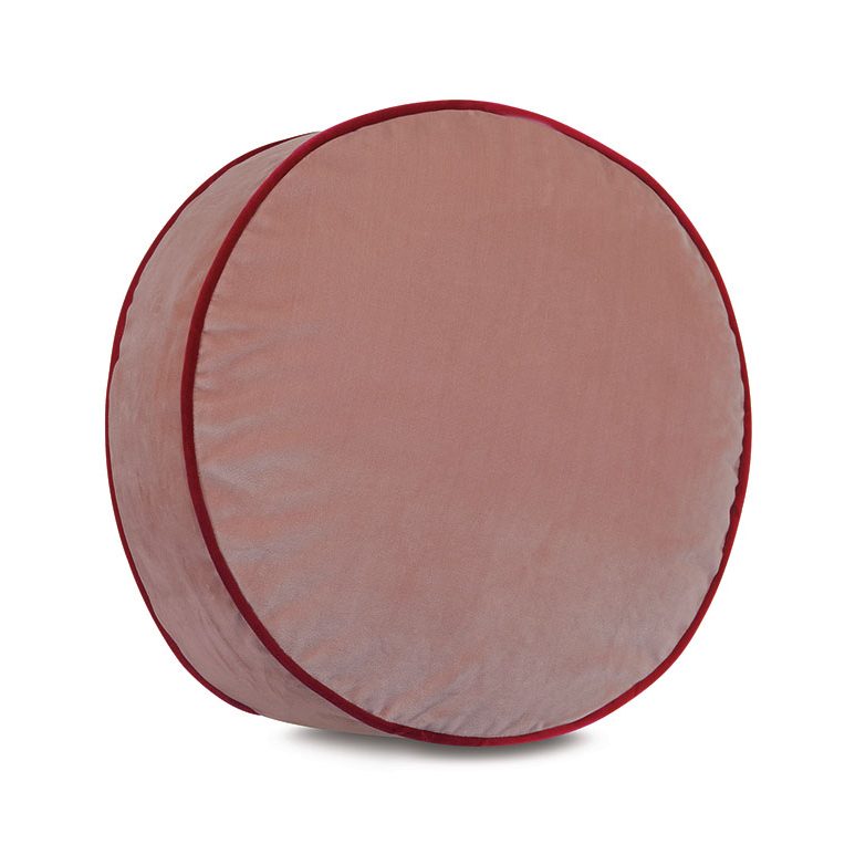 Disc Velvet Cushion in Pink with Raspberry Pink Piping