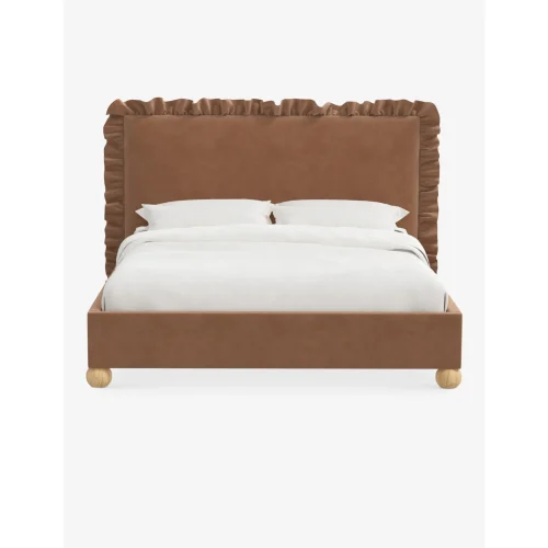 PLUMA - Brown Ruffle Headboard Style King-Size Bed