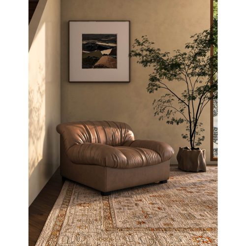 AMARA - Wide Tan Faux Leather Accent Chair