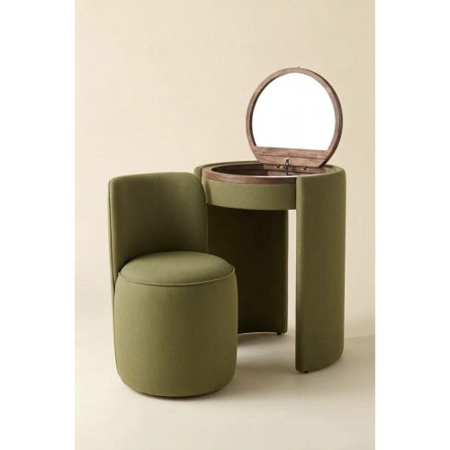 ZEVORA – Olive Green Boucle Vanity Table Set