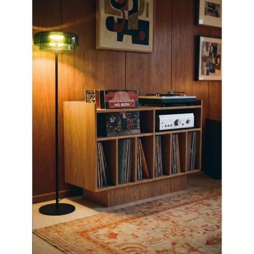 VINTRA – Walnut Vinyl TV Stand with Built-In Record Storage
