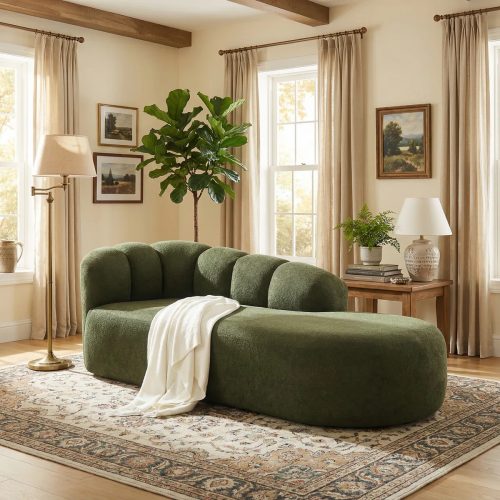 OLLE – Olive Green Boucle Chaise Lounge